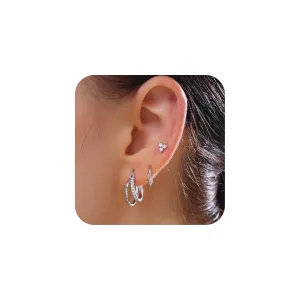Earrings Gold Hoop Earrings 14K Gold Earrings for Women Pierced Earrings Cartilage Earrings Hypoallergenic Women's Earrings Multi-Pierced Earrings Gifts for Women (Silver)