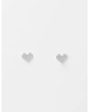 Earrings Silver Heart with Crystals and Silver Studs