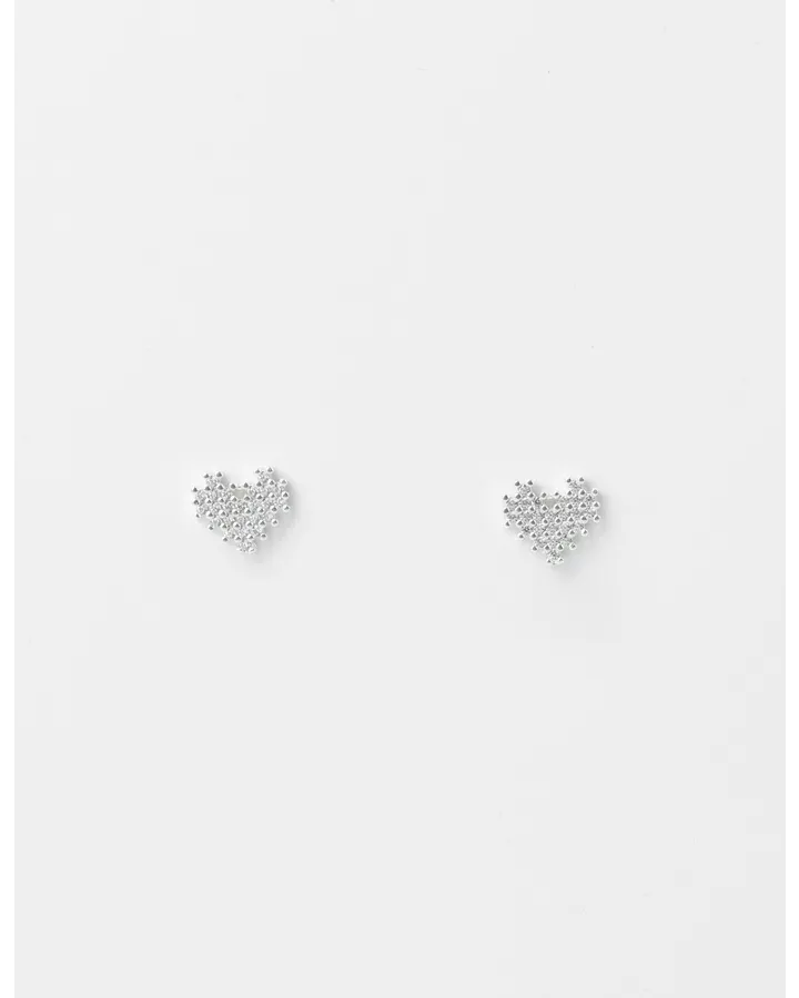 Earrings Silver Heart with Crystals and Silver Studs