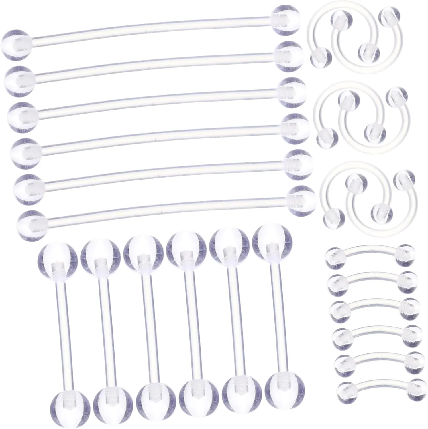 Elegant Piercing Jewelry Assortment 24 Piece Set Nose Eyebrow Tongue Rings Smooth Comfortable