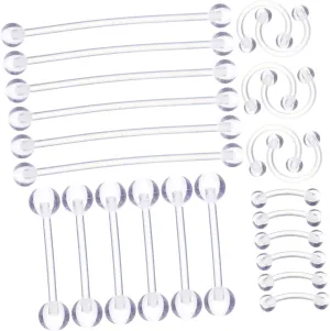 Elegant Piercing Jewelry Assortment 24 Piece Set Nose Eyebrow Tongue Rings Smooth Comfortable