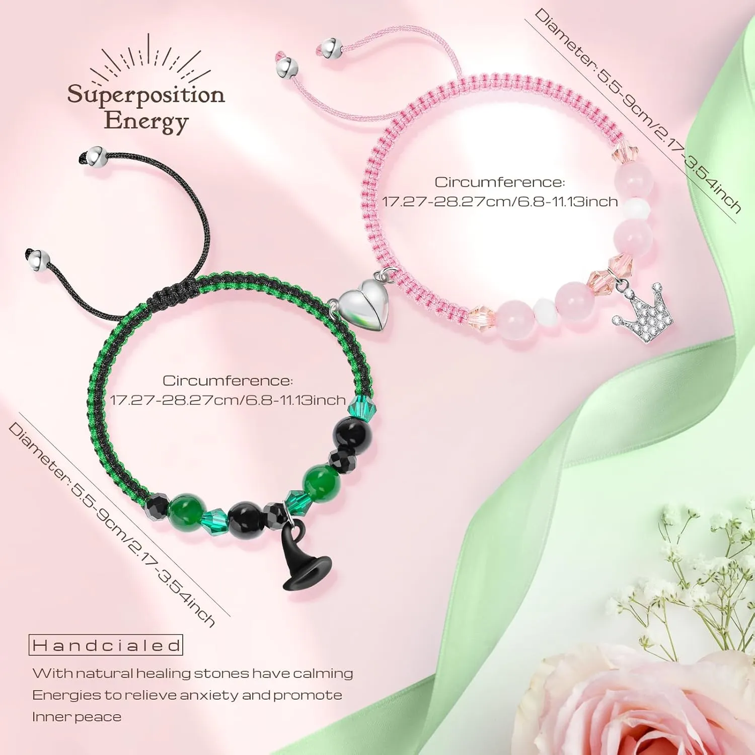 Elphaba Galinda Friendship Matching Bracelets: Rhinestone Crown Witch Hat Friendship Couples Matching Bracelets Christmas Valentine's Day Gifts for Fans Women Party Decorations