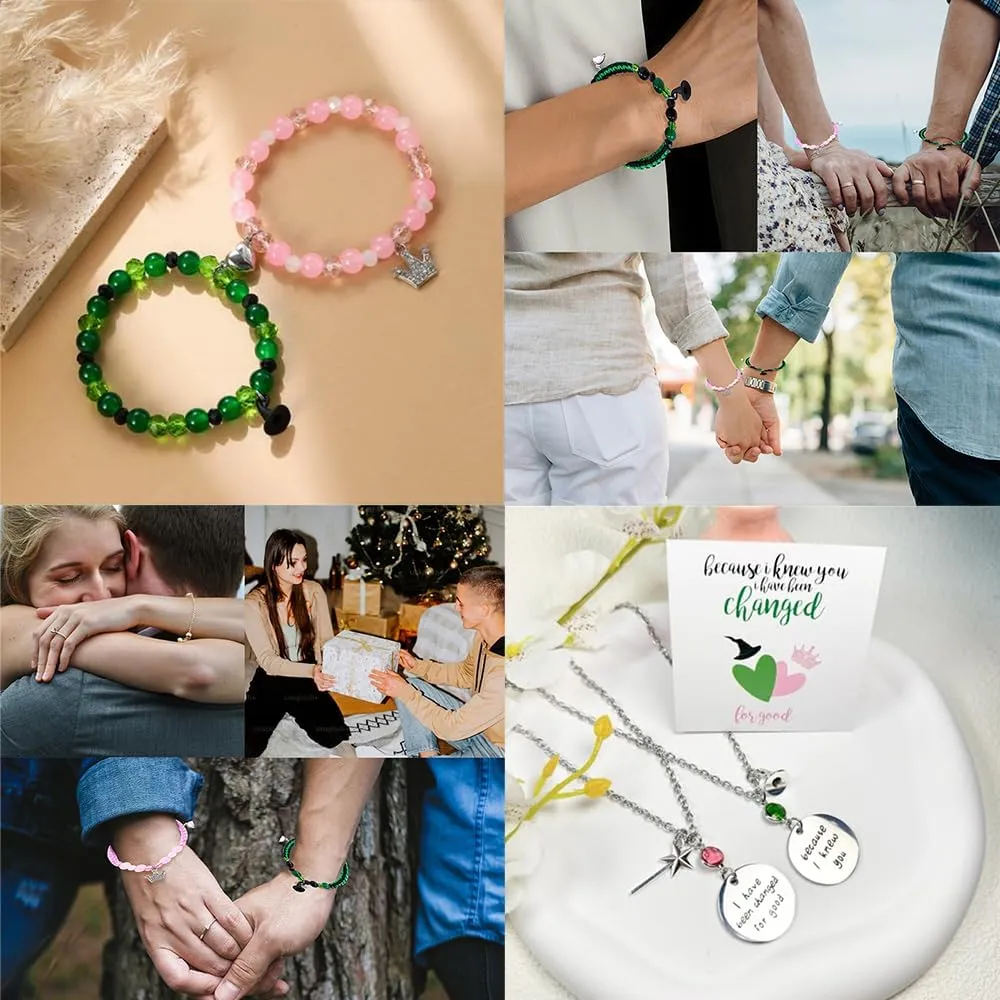 Elphaba Galinda Matching Bracelets -Braided Friendship Bracelet- Rhinestone Crown Witch Hat Matching Bracelets -Couples BFF Accessories Gifts for Fans Party Dress Decor