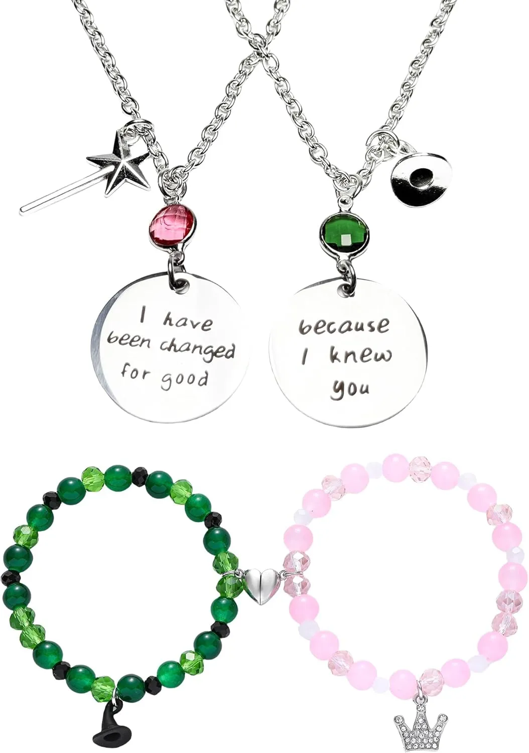 Elphaba Galinda Matching Bracelets -Braided Friendship Bracelet- Rhinestone Crown Witch Hat Matching Bracelets -Couples BFF Accessories Gifts for Fans Party Dress Decor