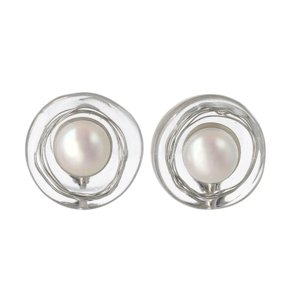 Embedded Pearl Circle Resin Clip Ons