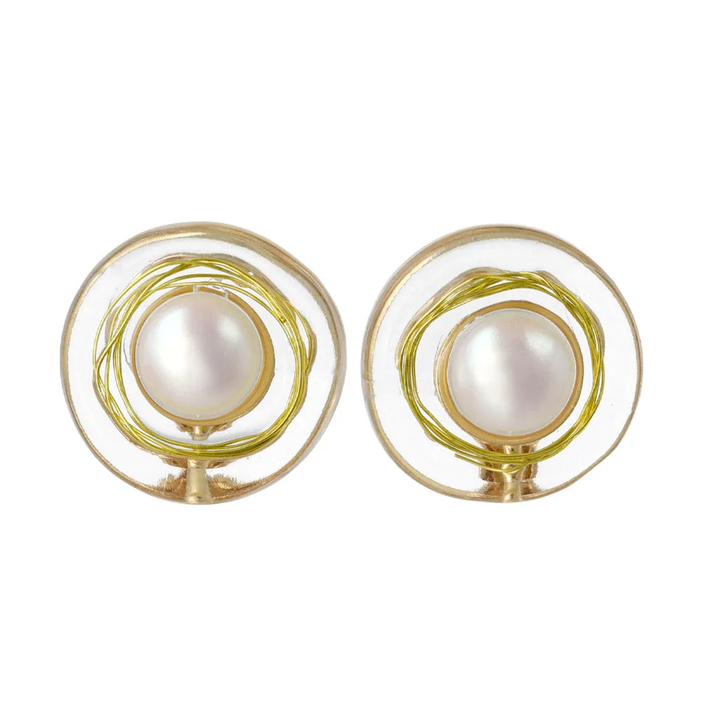 Embedded Pearl Circle Resin Clip Ons