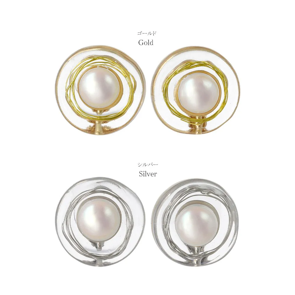 Embedded Pearl Circle Resin Clip Ons
