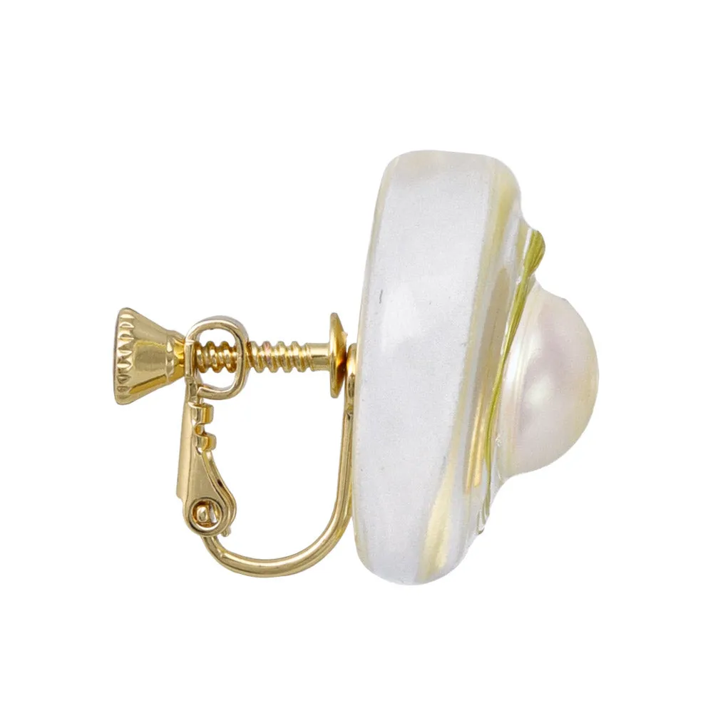 Embedded Pearl Circle Resin Clip Ons