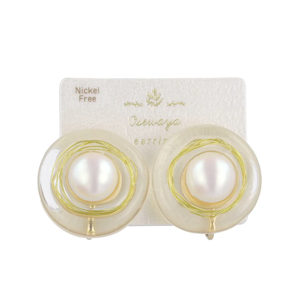 Embedded Pearl Circle Resin Clip Ons