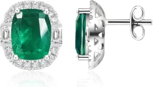Emerald Green Jewelry Sets for Women White Gold Plated Cushion Cut Halo Style Green Stud Earrings and Necklaces, Silver and Green Jewelry Set for Wedding Prom, Anniversary