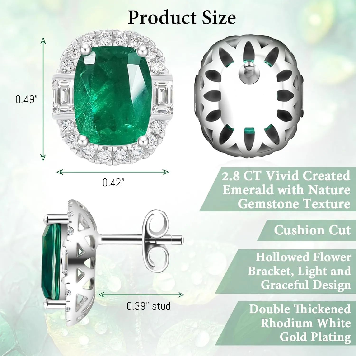 Emerald Green Jewelry Sets for Women White Gold Plated Cushion Cut Halo Style Green Stud Earrings and Necklaces, Silver and Green Jewelry Set for Wedding Prom, Anniversary