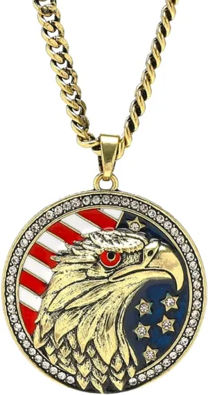 Eseres American Bald Eagle Pendant Necklace for Men Women USA Flag Necklaces with 20in Stainless Steel Chain