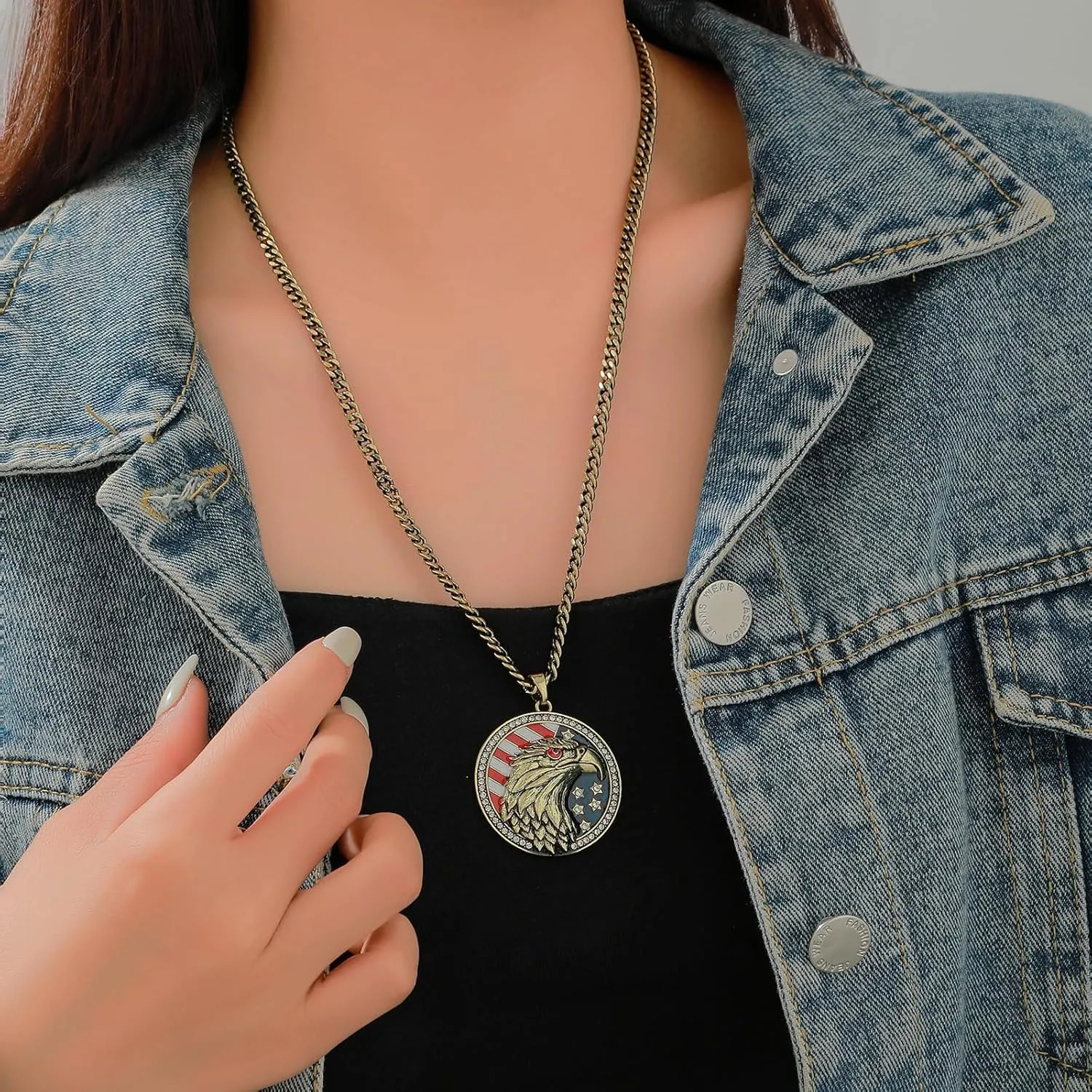 Eseres American Bald Eagle Pendant Necklace for Men Women USA Flag Necklaces with 20in Stainless Steel Chain