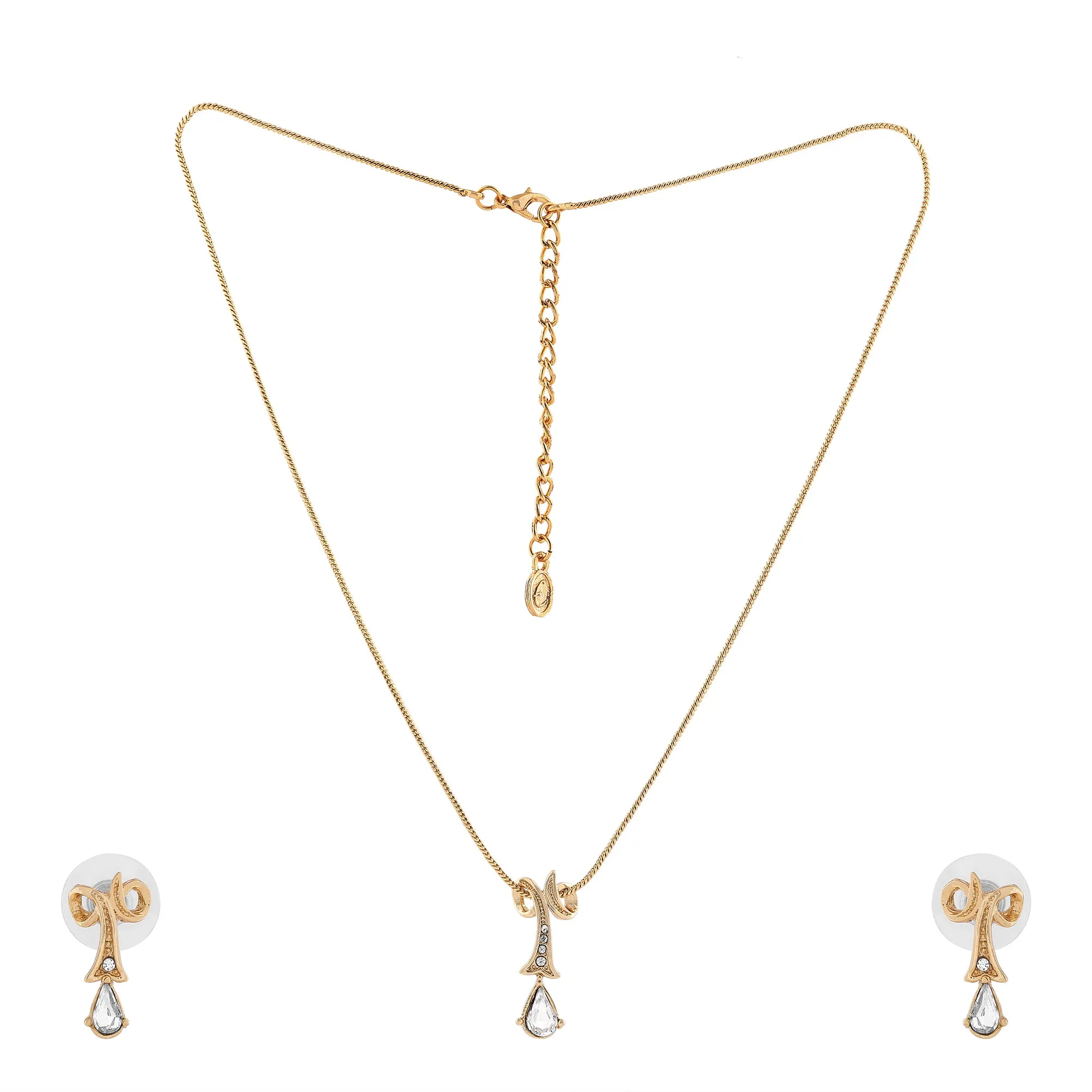 Estele 24 Kt Gold Plated Twisted Drop with Fancy Austrian Crystal Pendant Set for Women