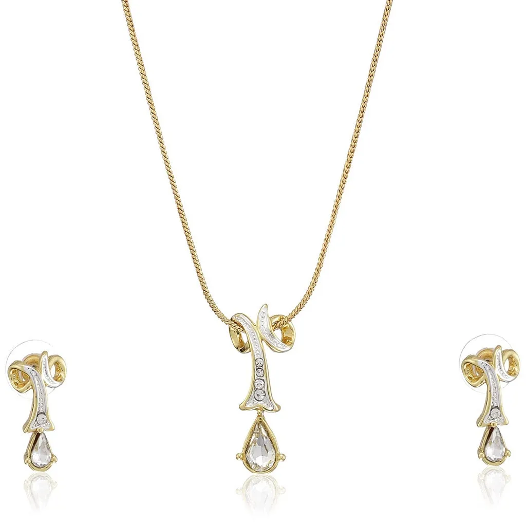 Estele 24 Kt Gold Plated Twisted Drop with Fancy Austrian Crystal Pendant Set for Women