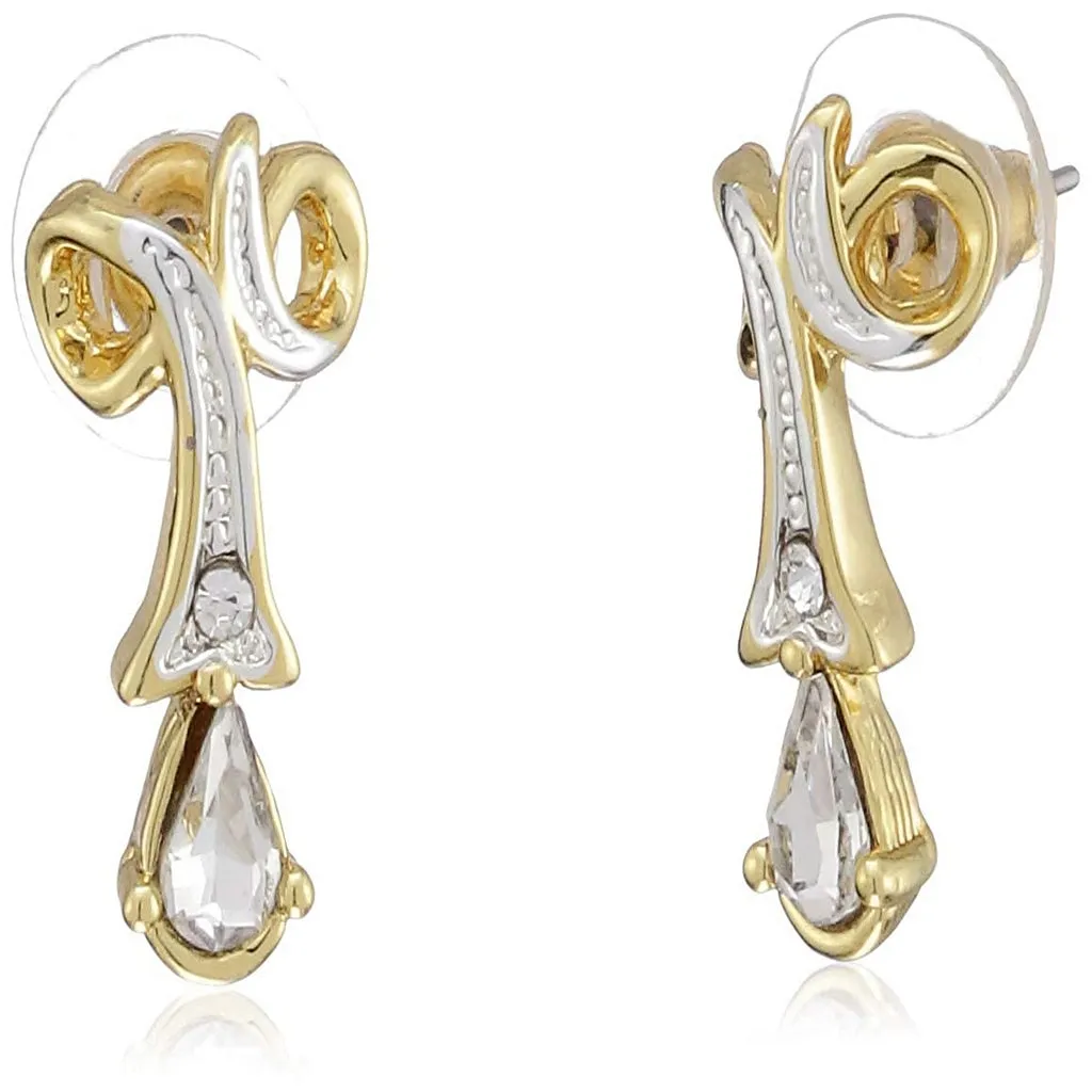 Estele 24 Kt Gold Plated Twisted Drop with Fancy Austrian Crystal Pendant Set for Women
