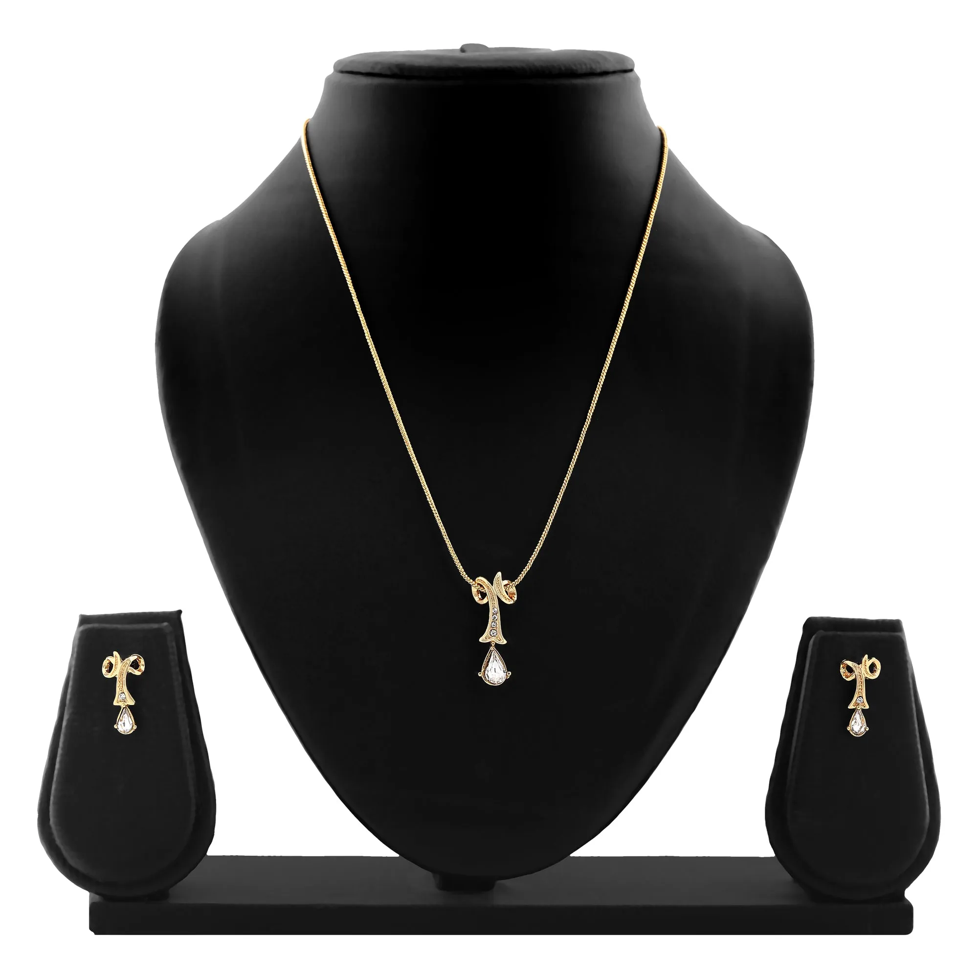 Estele 24 Kt Gold Plated Twisted Drop with Fancy Austrian Crystal Pendant Set for Women