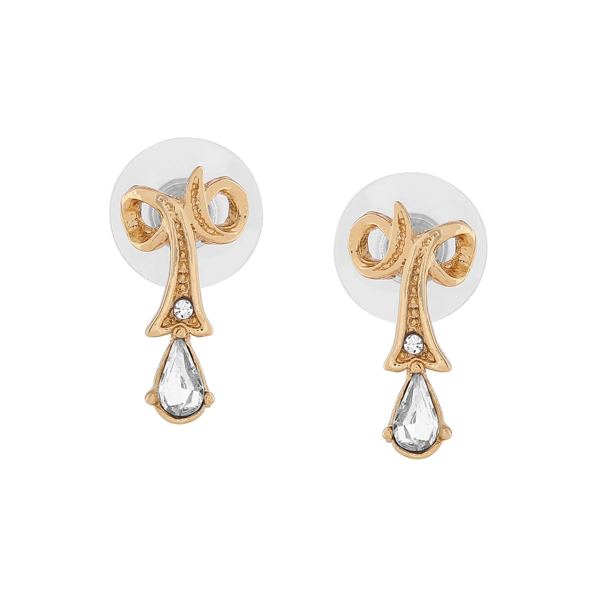 Estele 24 Kt Gold Plated Twisted Drop with Fancy Austrian Crystal Pendant Set for Women