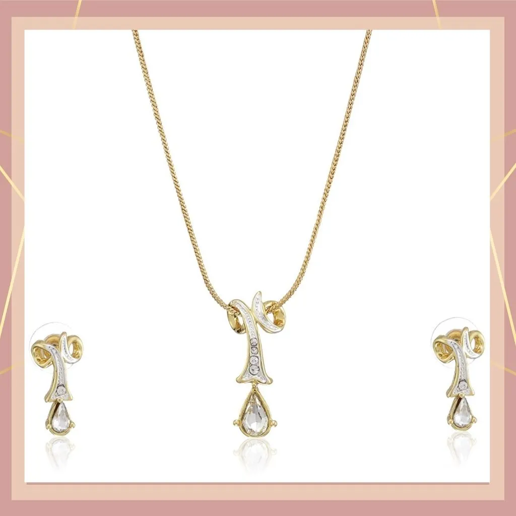 Estele 24 Kt Gold Plated Twisted Drop with Fancy Austrian Crystal Pendant Set for Women