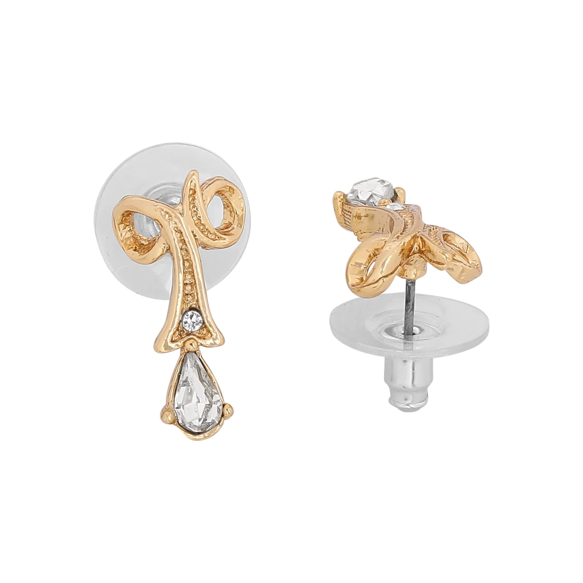 Estele 24 Kt Gold Plated Twisted Drop with Fancy Austrian Crystal Pendant Set for Women
