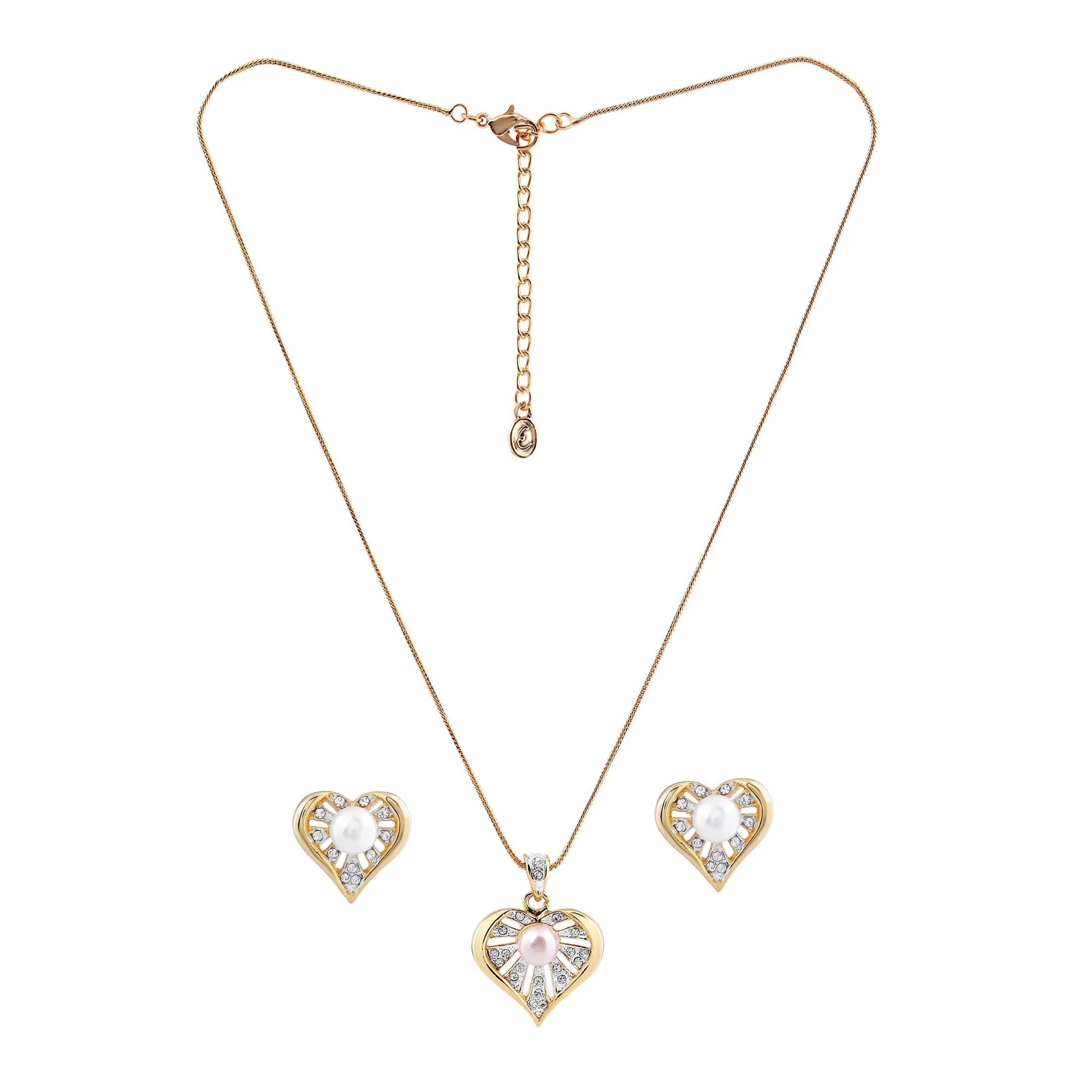 ESTELE - Valentine Special - Stylish 24CT gold plated Pearl Heart Pendant Set for Women