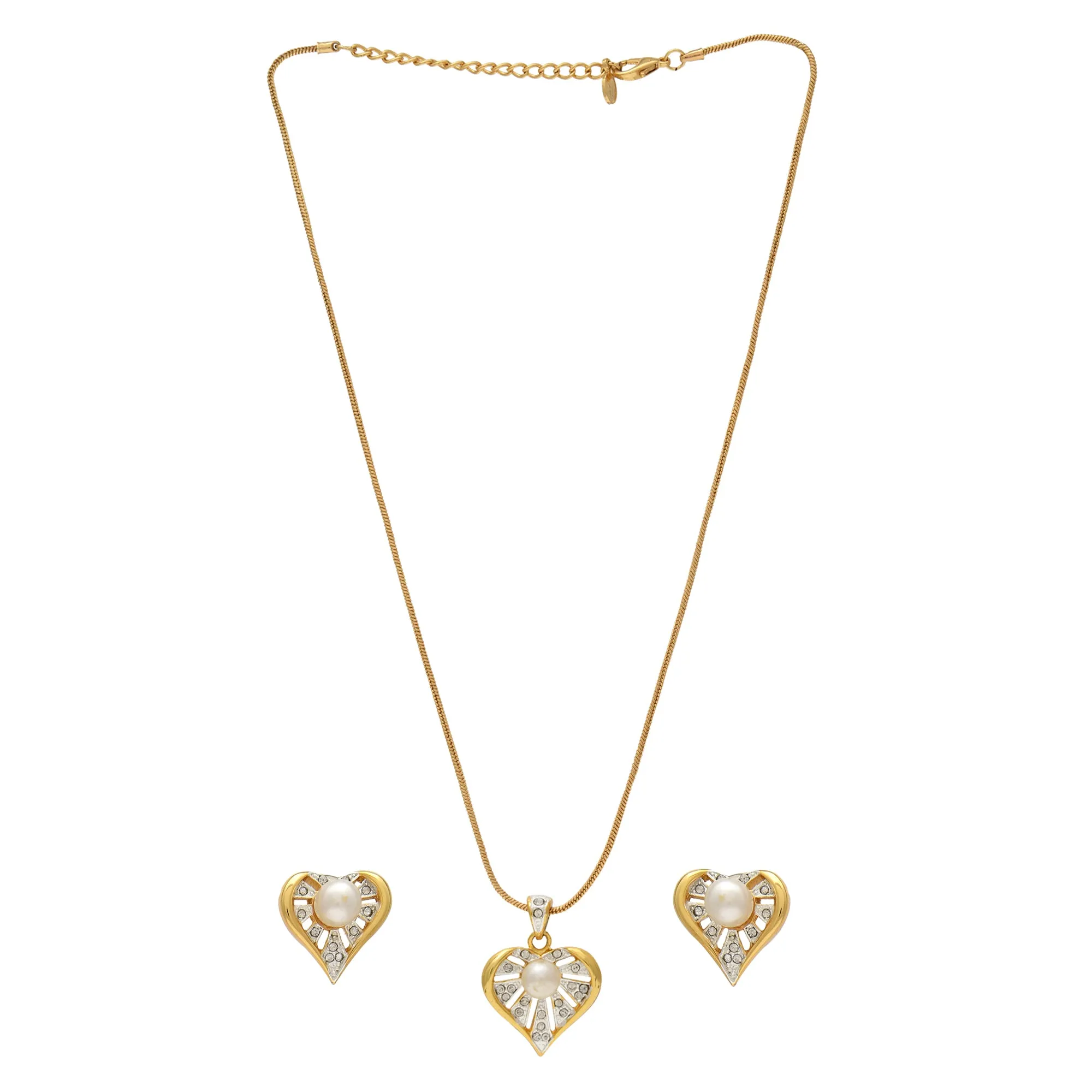 ESTELE - Valentine Special - Stylish 24CT gold plated Pearl Heart Pendant Set for Women