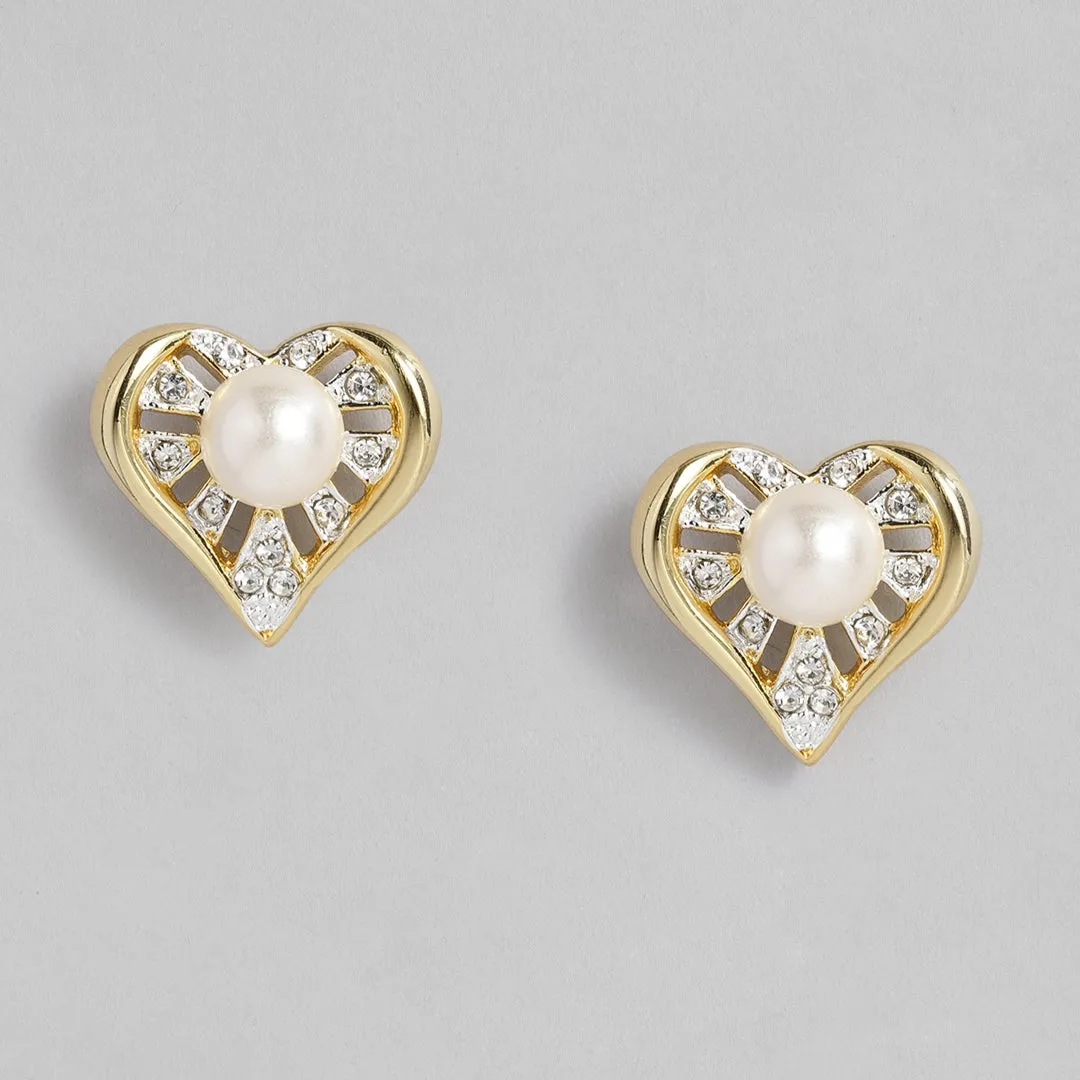 ESTELE - Valentine Special - Stylish 24CT gold plated Pearl Heart Pendant Set for Women