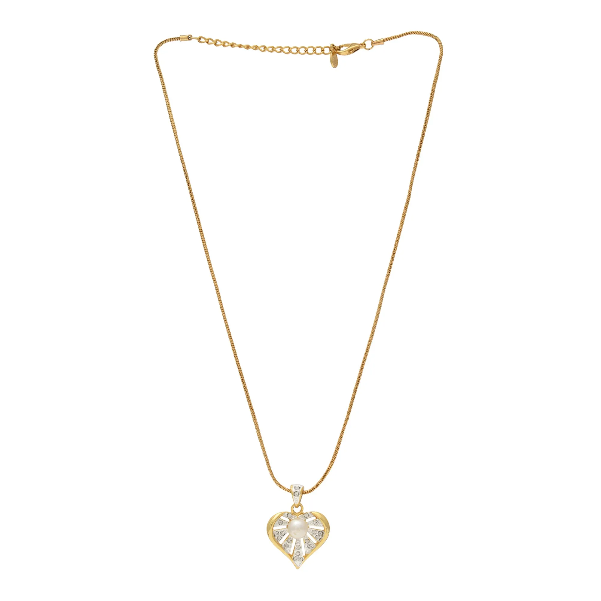 ESTELE - Valentine Special - Stylish 24CT gold plated Pearl Heart Pendant Set for Women