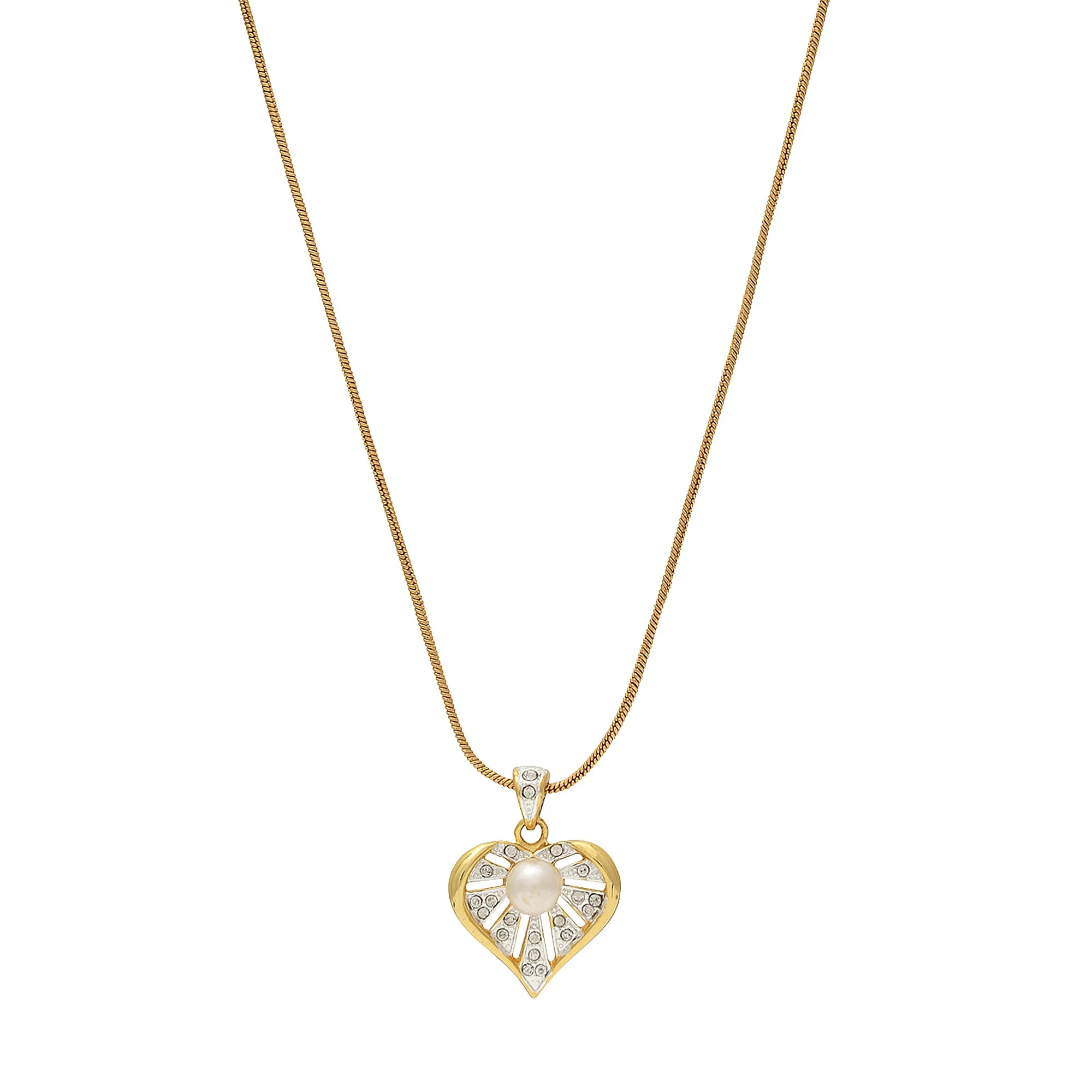 ESTELE - Valentine Special - Stylish 24CT gold plated Pearl Heart Pendant Set for Women