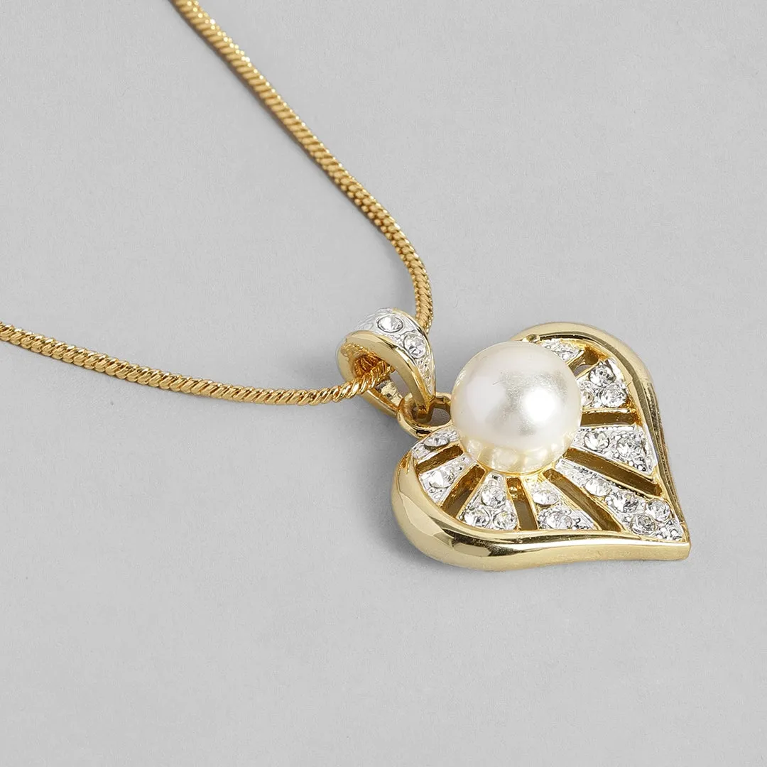 ESTELE - Valentine Special - Stylish 24CT gold plated Pearl Heart Pendant Set for Women
