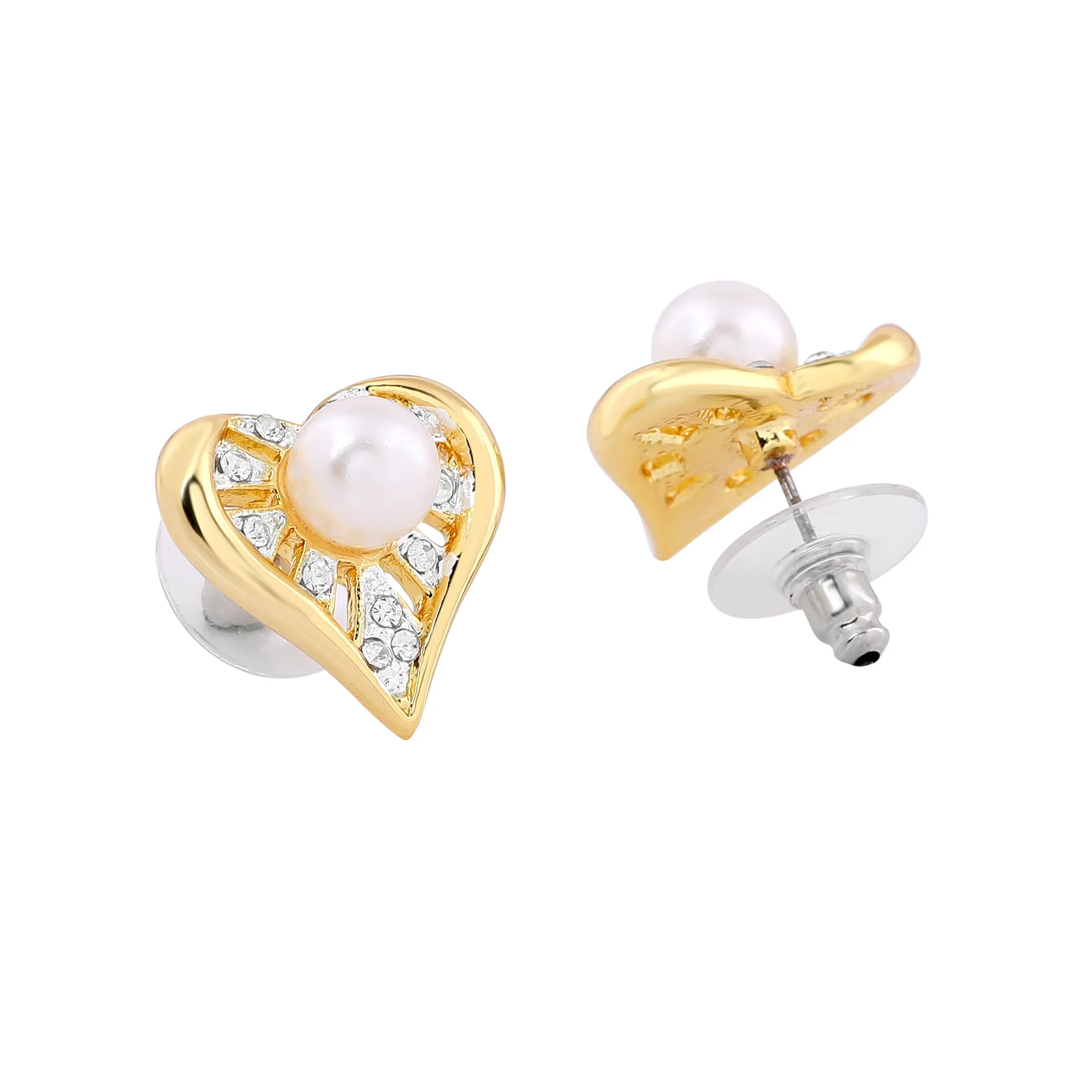 ESTELE - Valentine Special - Stylish 24CT gold plated Pearl Heart Pendant Set for Women