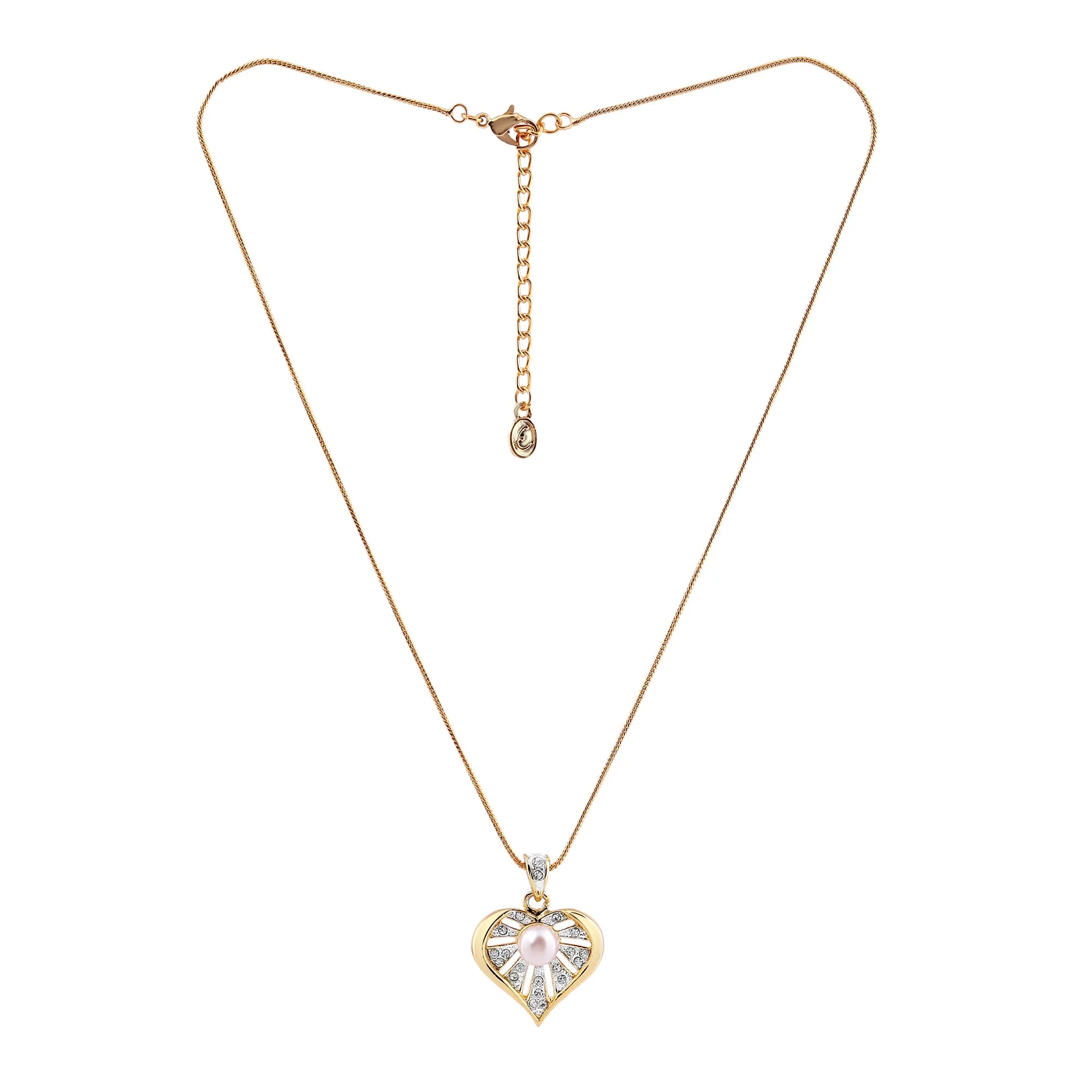 ESTELE - Valentine Special - Stylish 24CT gold plated Pearl Heart Pendant Set for Women