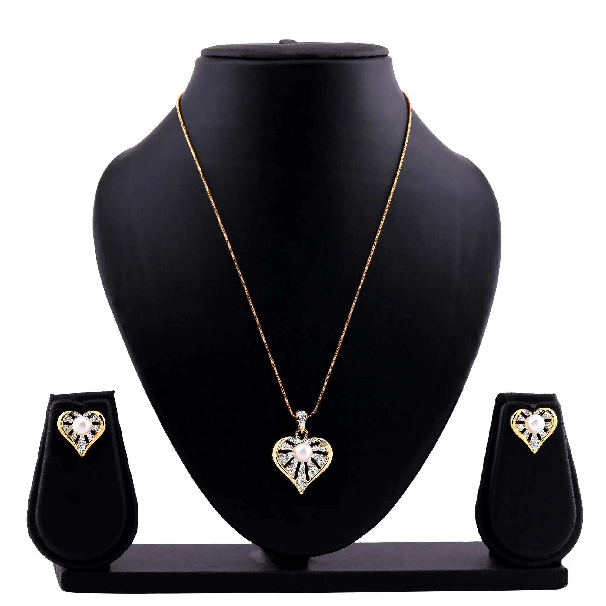 ESTELE - Valentine Special - Stylish 24CT gold plated Pearl Heart Pendant Set for Women