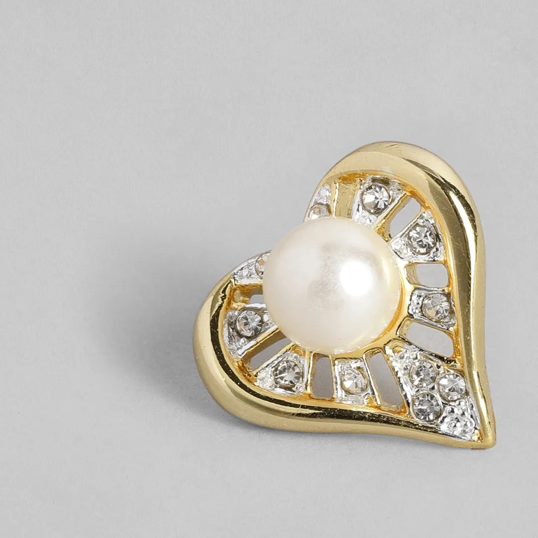 ESTELE - Valentine Special - Stylish 24CT gold plated Pearl Heart Pendant Set for Women