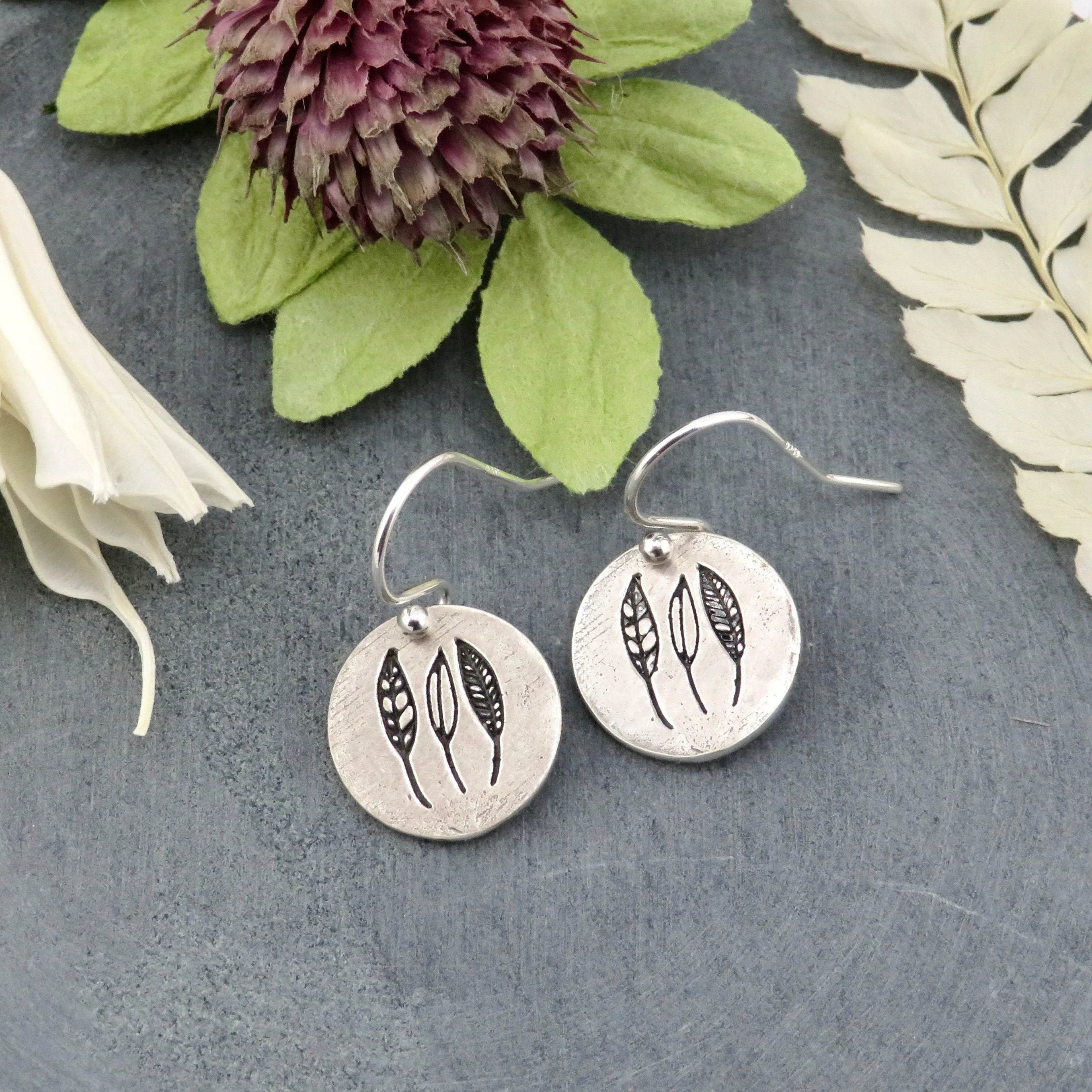 Etched Three Leaves Earrings