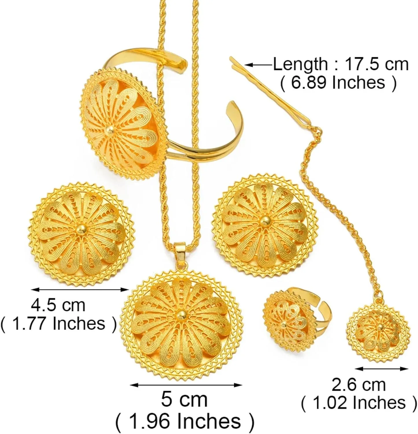 Ethiopian Jewelry Set for Women - Traditional Necklaces, Earrings, Rings, Bracelets - Eritrean Wedding Gifts and Dowry
