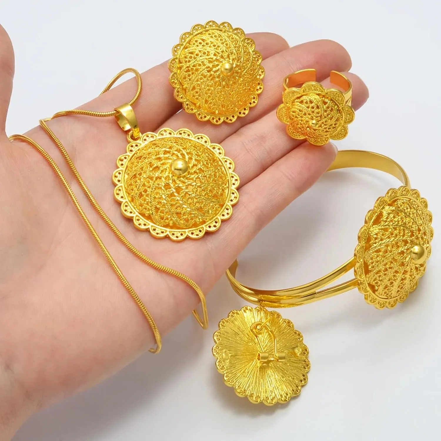 Ethiopian Jewelry Set for Women - Traditional Necklaces, Earrings, Rings, Bracelets - Eritrean Wedding Gifts and Dowry