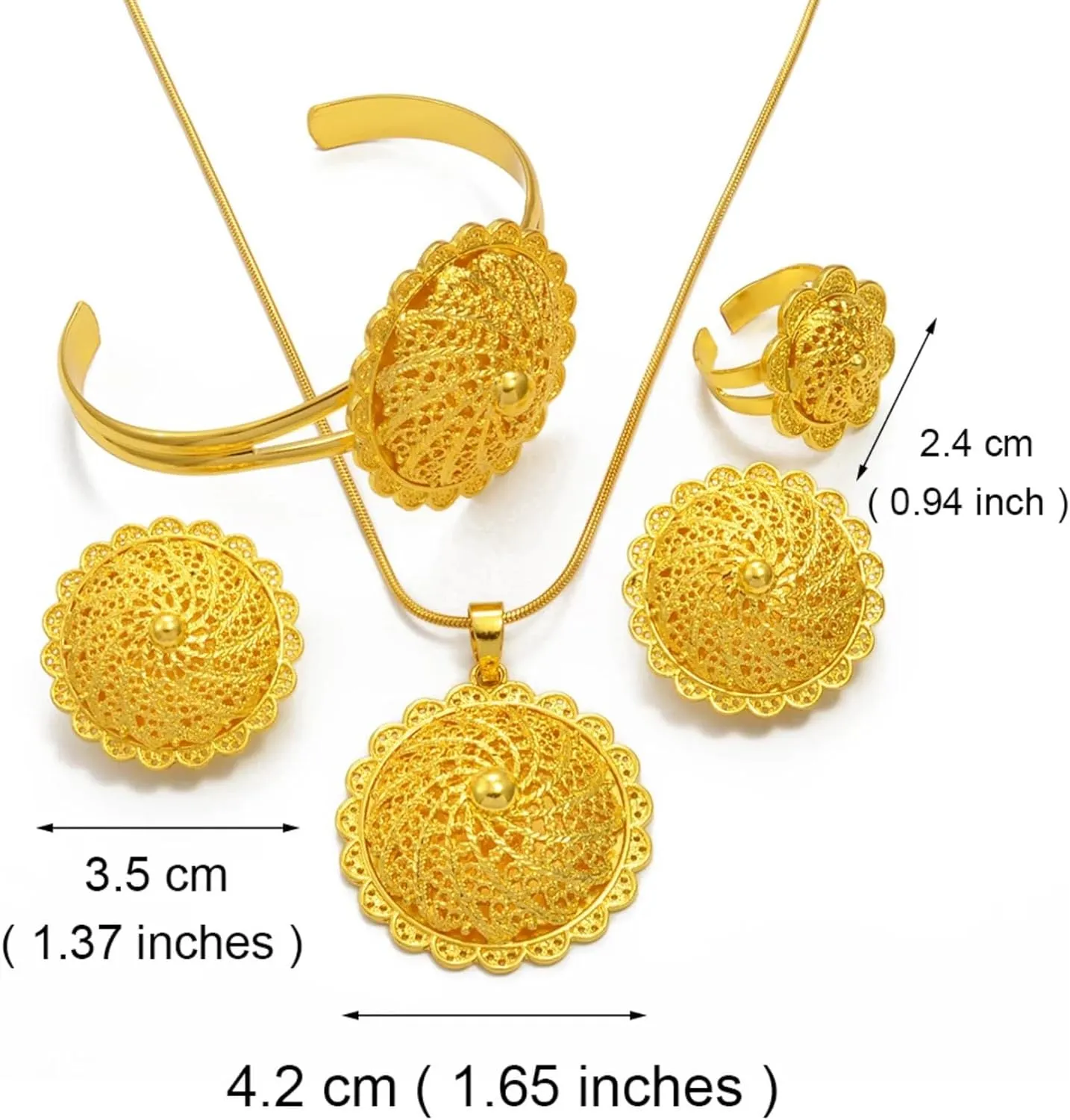 Ethiopian Jewelry Set for Women - Traditional Necklaces, Earrings, Rings, Bracelets - Eritrean Wedding Gifts and Dowry