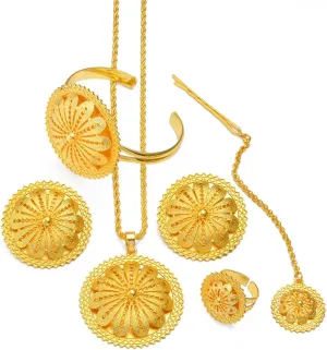 Ethiopian Jewelry Set for Women - Traditional Necklaces, Earrings, Rings, Bracelets - Eritrean Wedding Gifts and Dowry
