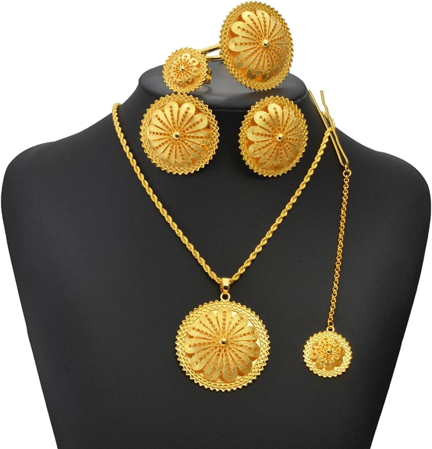 Ethiopian Jewelry Set for Women - Traditional Necklaces, Earrings, Rings, Bracelets - Eritrean Wedding Gifts and Dowry