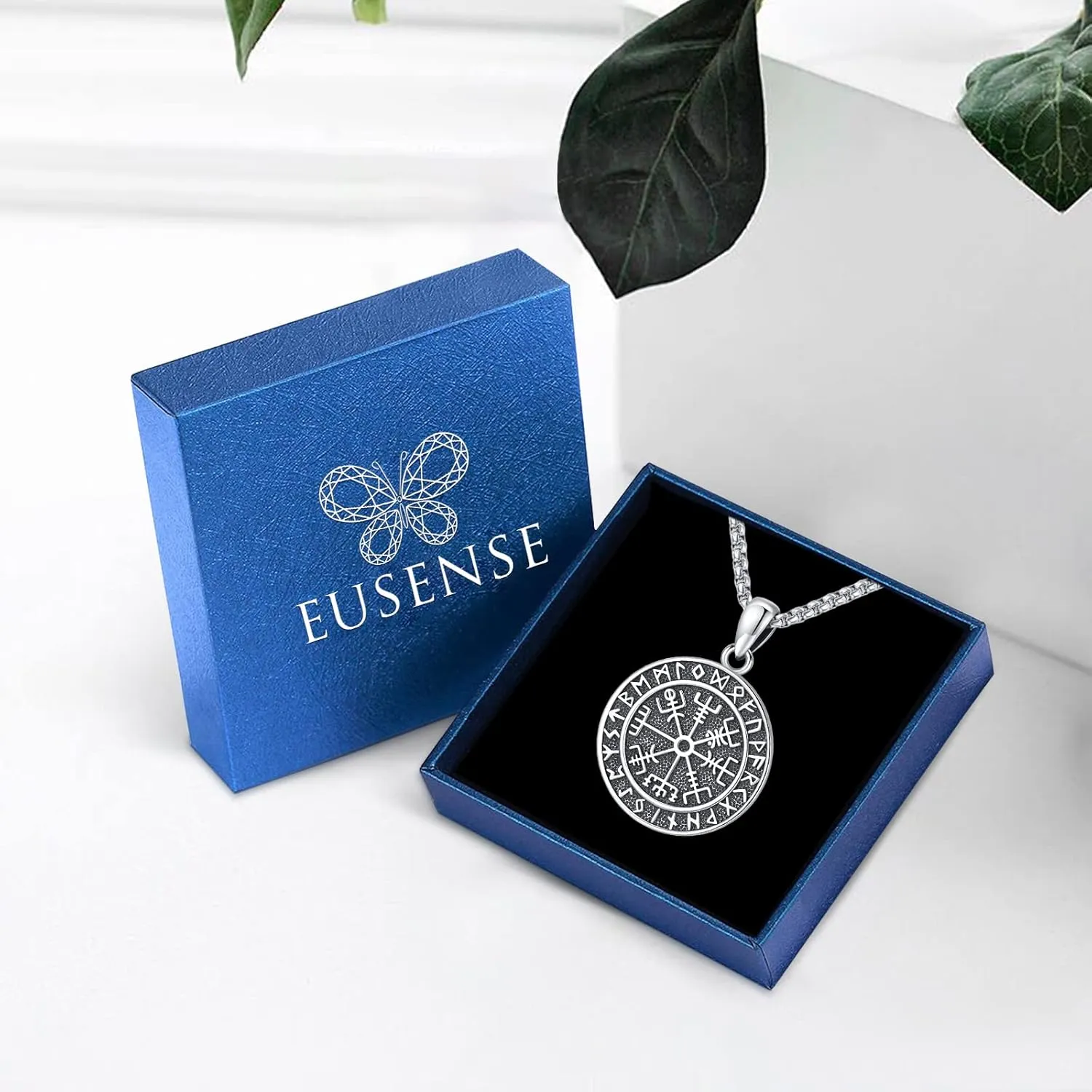 Eusense Viking Jewelry for Men Women Sterling Silver 925 Mjolnir Thors Hammer Pendant Celtic Cross Necklace Wolf Odin Raven Freya Goddess Norse Pagan Compass Vegvisir Yggdrasil Nordic Viking Necklaces Gifts