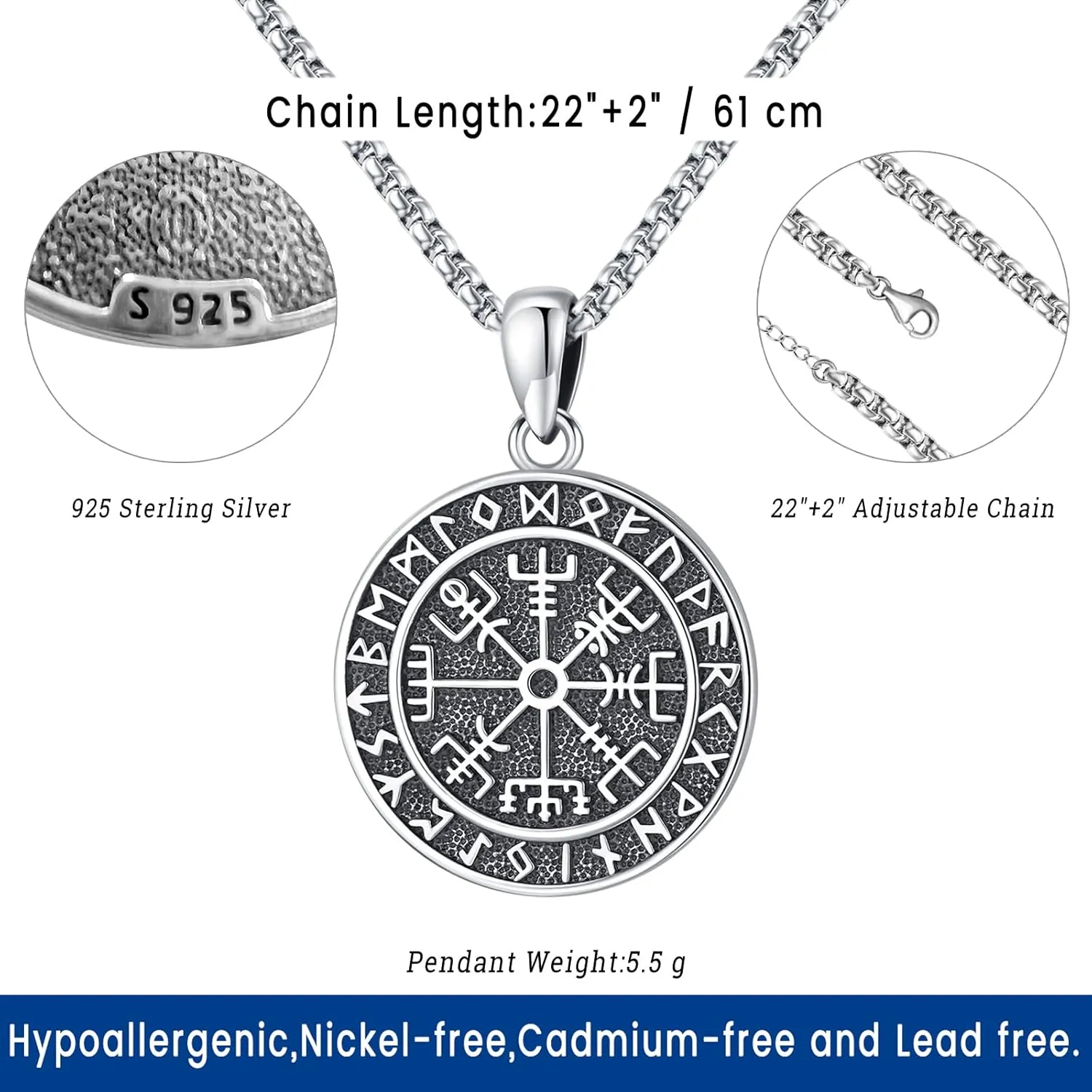 Eusense Viking Jewelry for Men Women Sterling Silver 925 Mjolnir Thors Hammer Pendant Celtic Cross Necklace Wolf Odin Raven Freya Goddess Norse Pagan Compass Vegvisir Yggdrasil Nordic Viking Necklaces Gifts