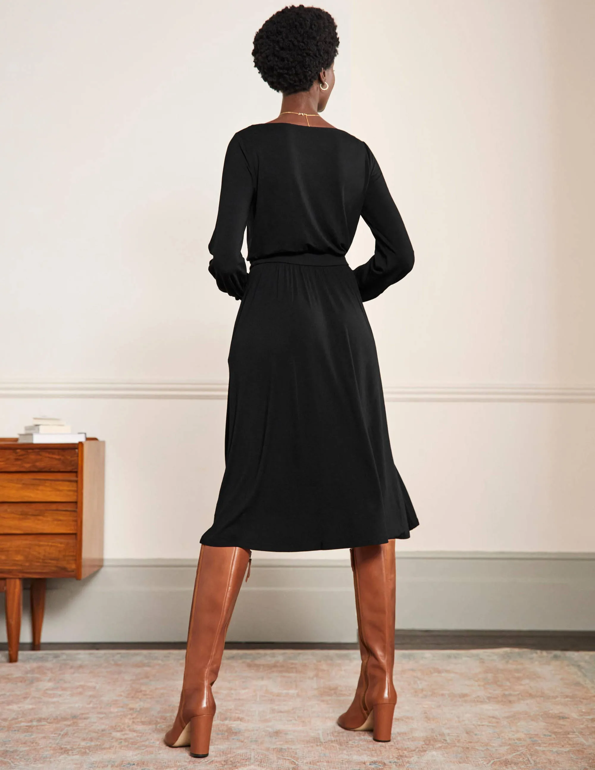 Evelyn Jersey Midi Dress-Black