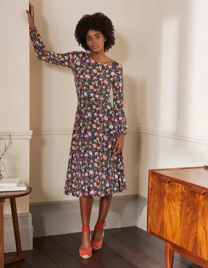 Evelyn Jersey Midi Dress-French Navy, Opulent Floral