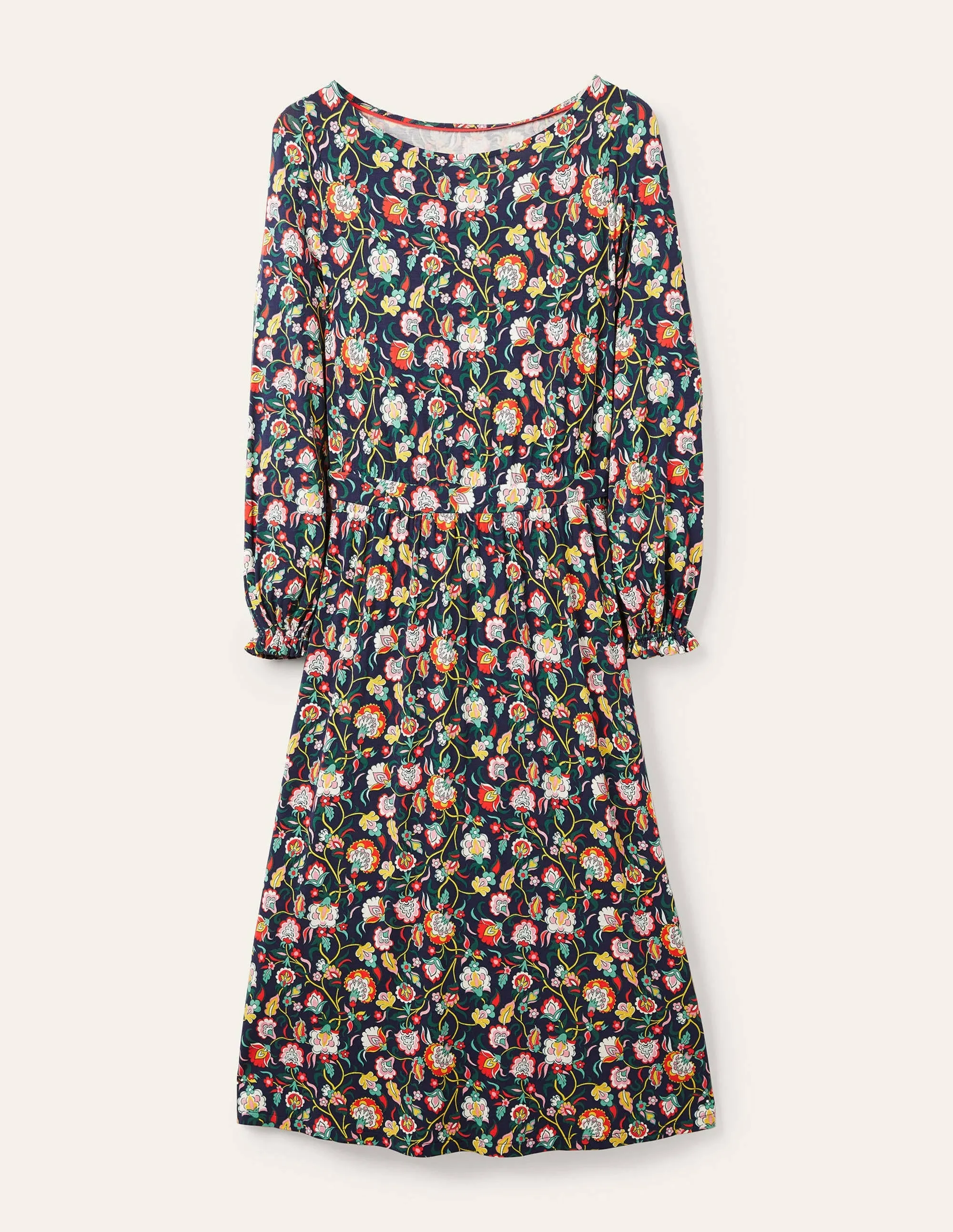 Evelyn Jersey Midi Dress-French Navy, Opulent Floral