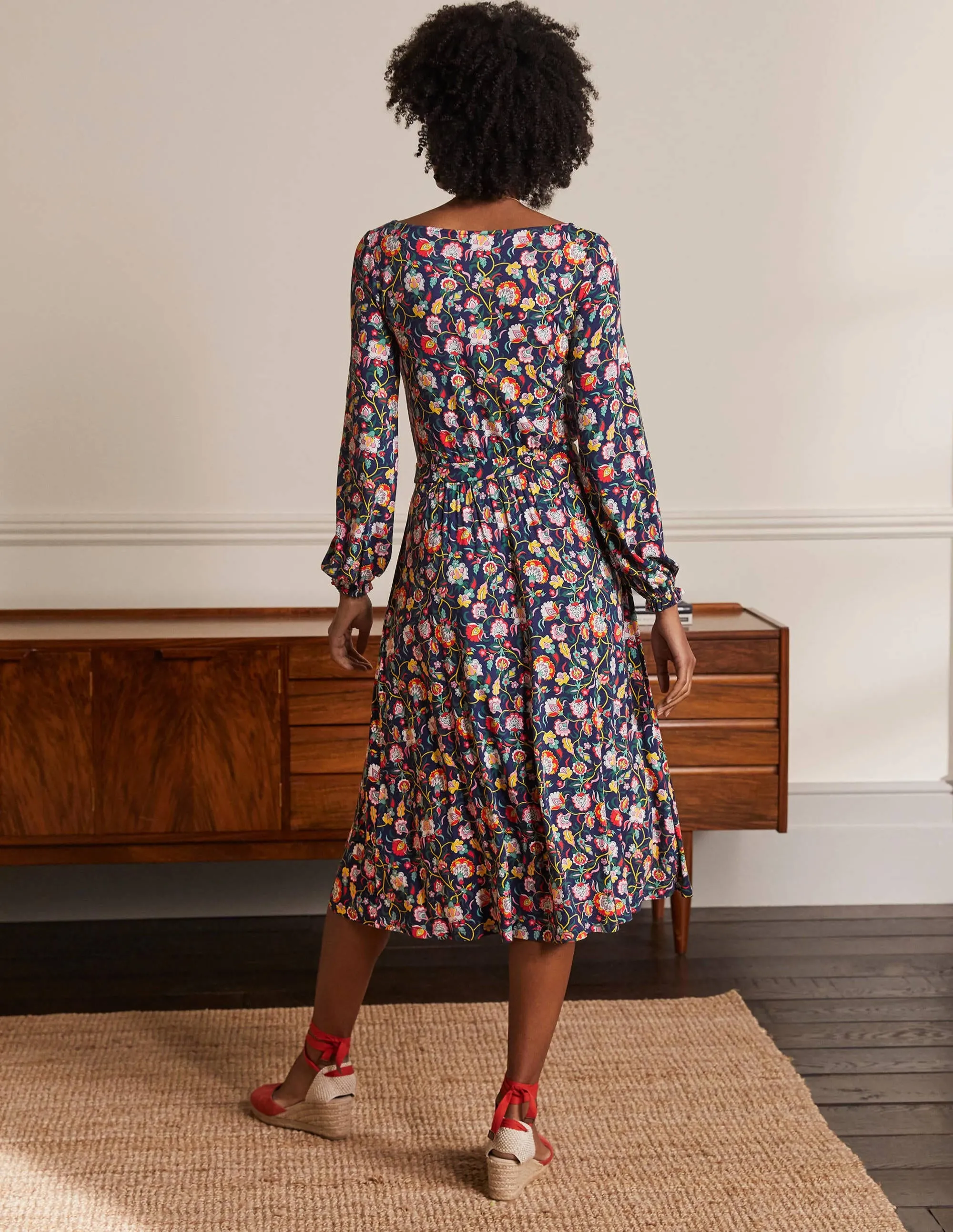 Evelyn Jersey Midi Dress-French Navy, Opulent Floral