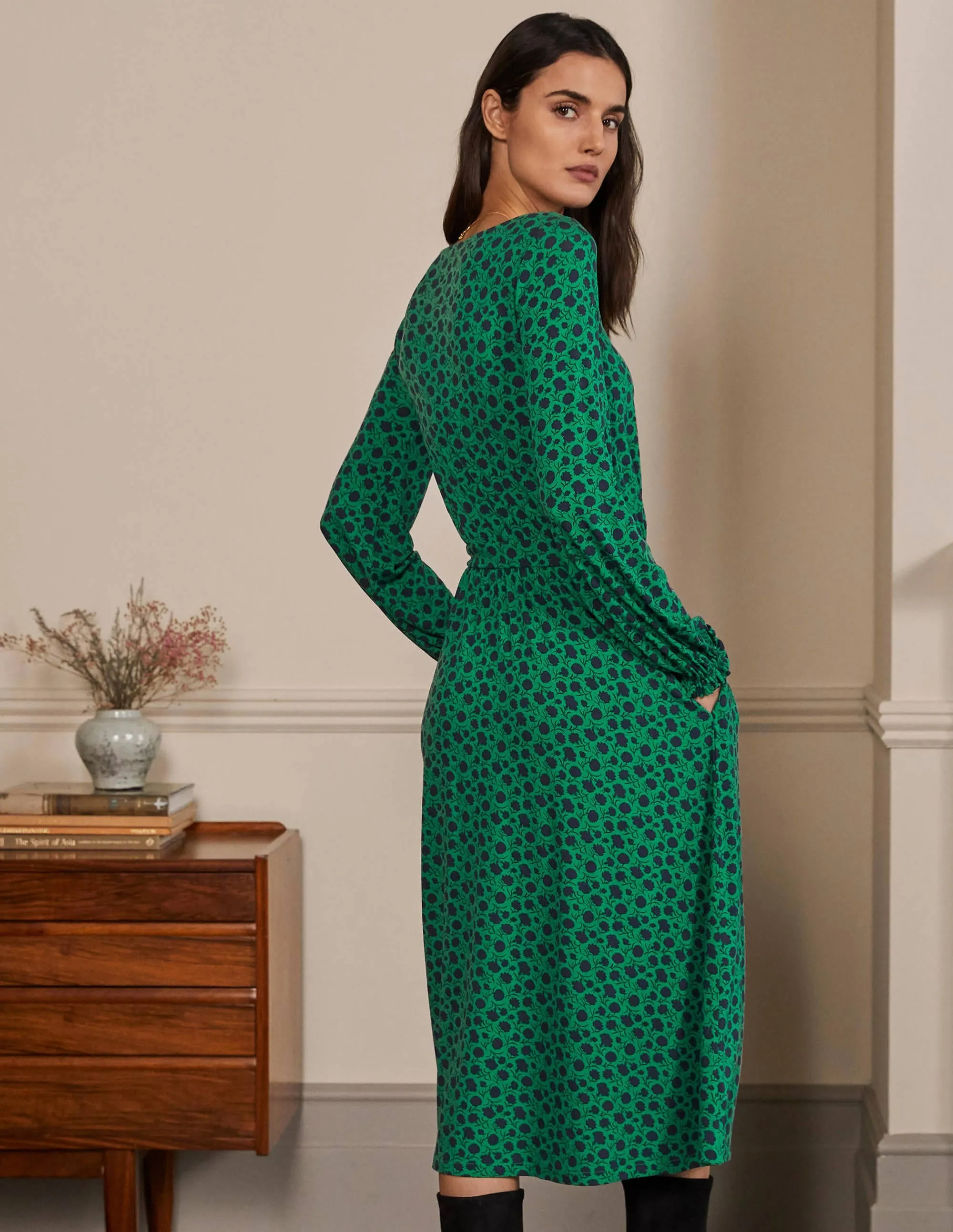 Evelyn Jersey Midi Dress-Sapling, Leafy Bud