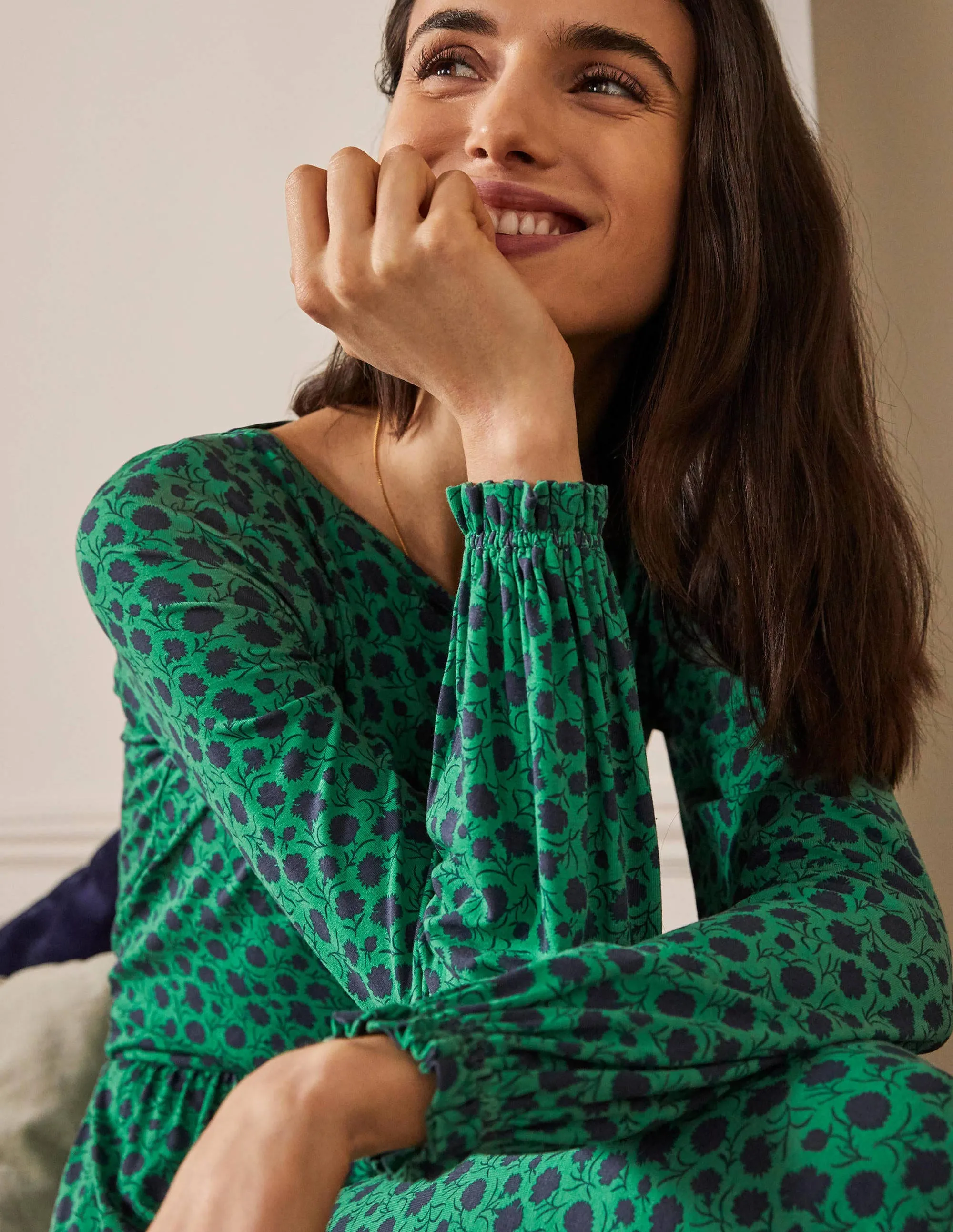 Evelyn Jersey Midi Dress-Sapling, Leafy Bud