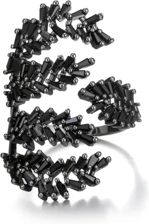 EVER FAITH Fashion Cocktail Statement Rings Black Cubic Zirconia Gothic Crystal Costume Adjustable Ring for Party Prom Delicate Free Size Finger Jewelry Accessories for Women