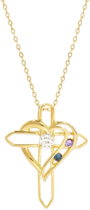 EVE'S ADDICTION Birthstone Necklace - Custom Gold 2 Stone Heart & Cross Birthstone Necklace - Birthstone Necklace for Mom - Gifts for Mom